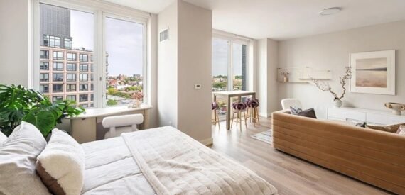 NO FEE! Large Alcove Studio with W/D in unit in Luxury Building!