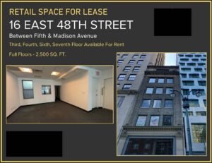 Near Fifth Ave and Madison Ave, Retail space available on 2nd, 6th & 7th Floor (Midtown East)
